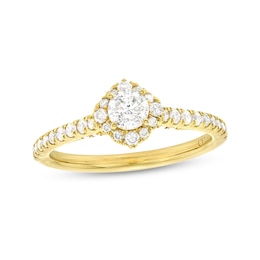Celebration Infinite™ Canadian Certified Centre Diamond 0.69 CT. T.W. Tilted Frame Engagement Ring in 14K Gold (I/SI2)
