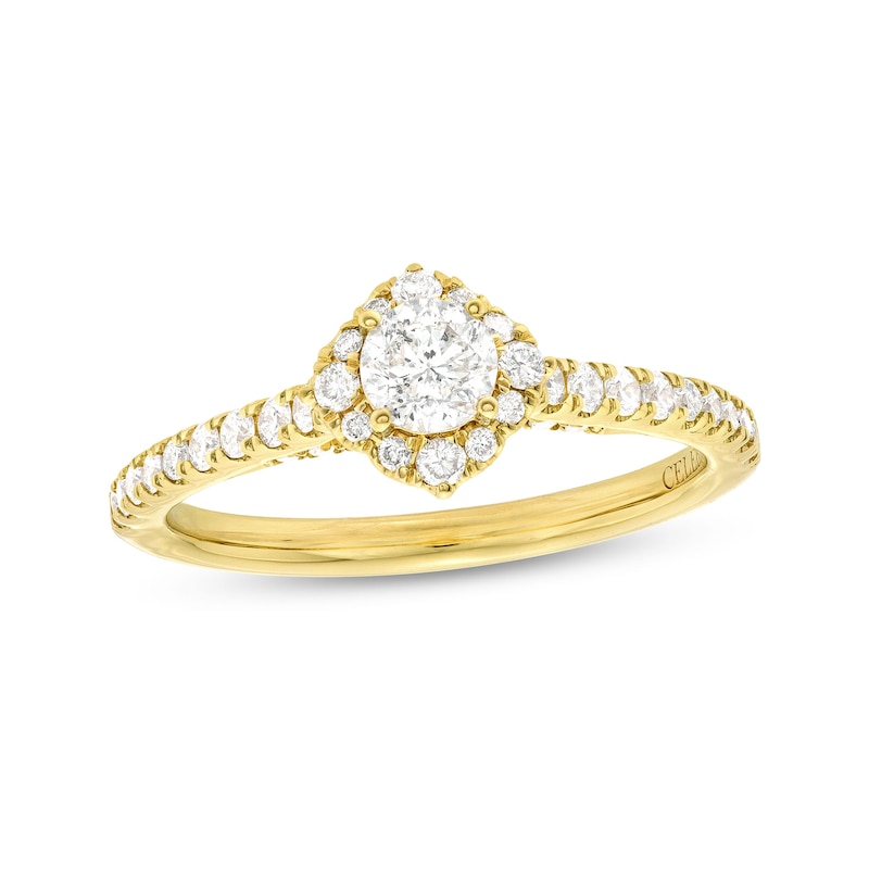 Celebration Infinite™ Canadian Certified Centre Diamond 0.69 CT. T.W. Tilted Frame Engagement Ring in 14K Gold (I/SI2)|Peoples Jewellers