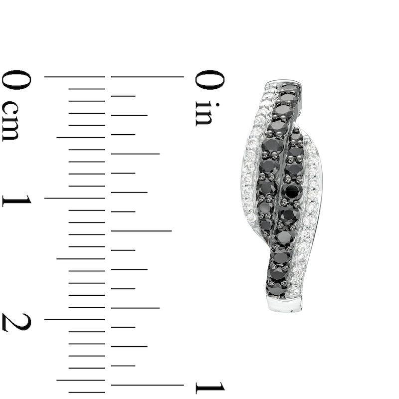 Main Image 3 of 0.95 CT. T.W. Black and White Diamond Bypass Double Row Hoop Earrings in 10K White Gold