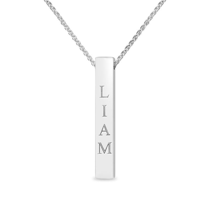 Main Image 1 of Engravable Pillar Vertical Bar Pendant in Sterling Silver (1 Line) - 22"