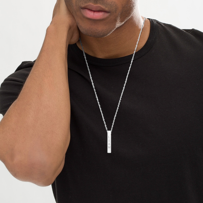 Main Image 2 of Engravable Pillar Vertical Bar Pendant in Sterling Silver (1 Line) - 22"