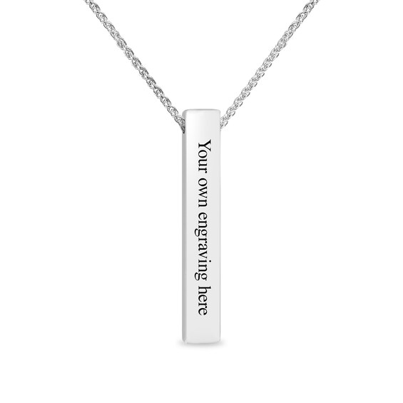 Engravable Pillar Vertical Bar Pendant in Sterling Silver (1 Line) - 22"
