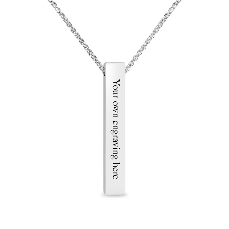Main Image 3 of Engravable Pillar Vertical Bar Pendant in Sterling Silver (1 Line) - 22"