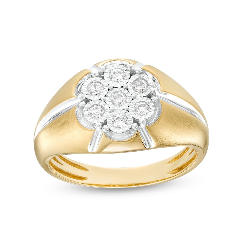 Men's 0.33 CT. T.W. Diamond Inlay Frame Groove Shank Flower Ring in 10K Gold|Peoples Jewellers
