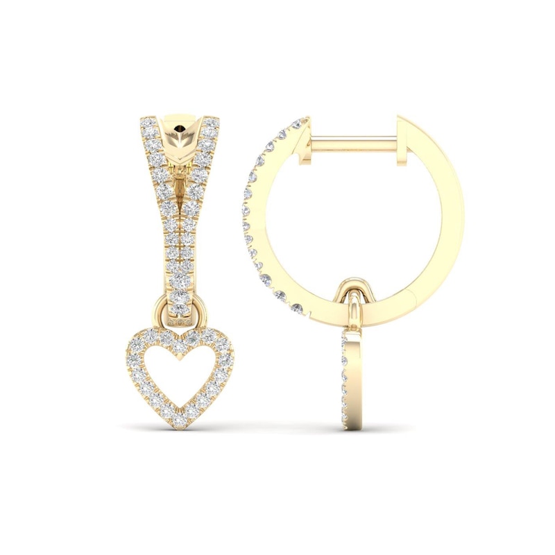 0.33 CT. T.W. Diamond Heart Drop Hoop Earrings in 10K Gold