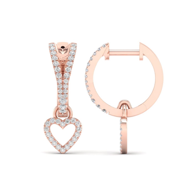 0.33 CT. T.W. Diamond Heart Drop Hoop Earrings in 10K Rose Gold|Peoples Jewellers