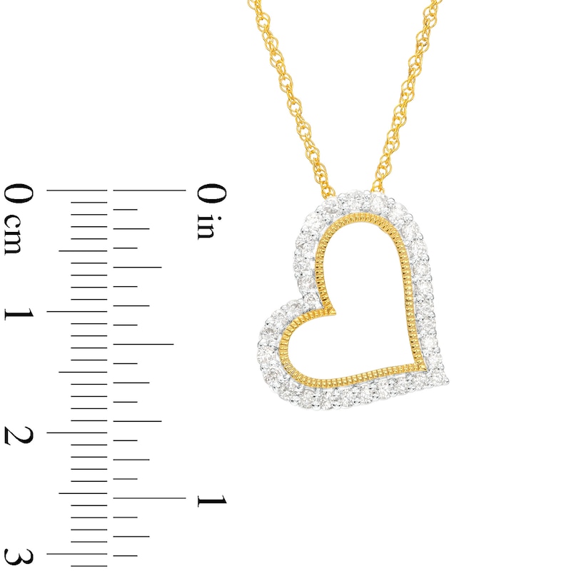 0.45 CT. T.W. Diamond Tilted Open Milgrain Heart Pendant in 10K Gold