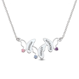 Mother's Gemstone Engravable Triple Butterfly Necklace (3 Stones and Names)