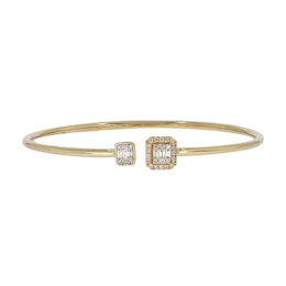 0.23 CT. T.W. Emerald-Shaped Multi-Diamond Frame Flexible Bangle in Sterling Silver with 14K Gold Plate