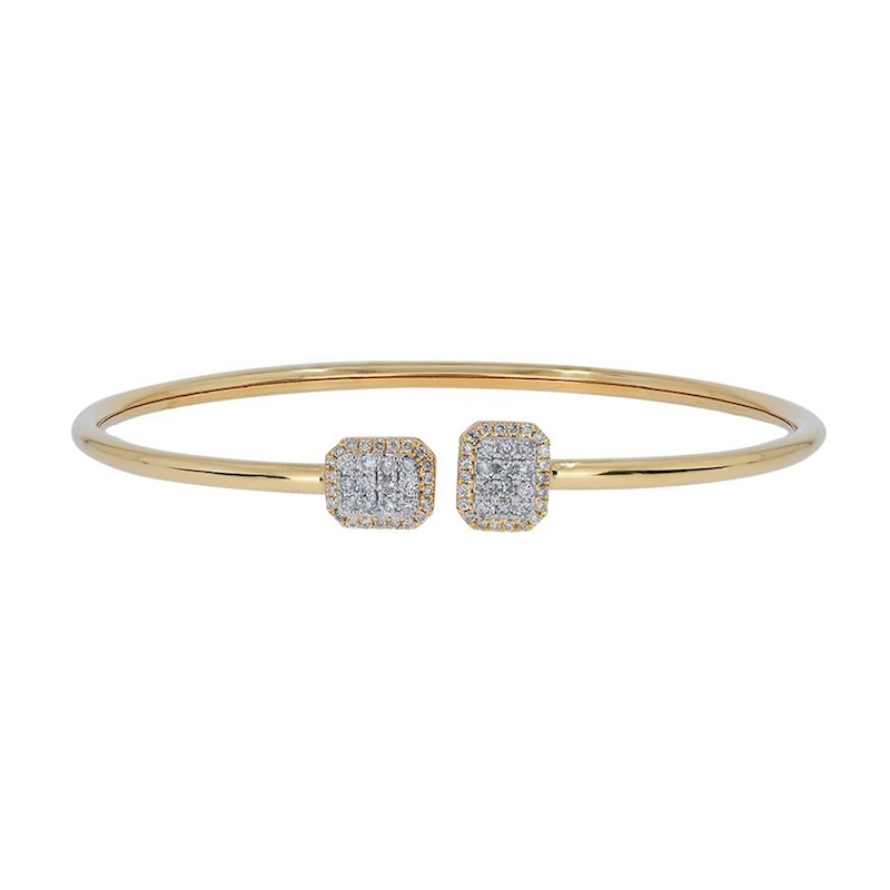 Main Image 1 of 0.45 CT. T.W. Rectangular Multi-Diamond Frame Flexible Bangle in Sterling Silver with 14K Gold Plate