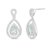 Thumbnail Image 1 of Pear-Shaped Aquamarine and White Lab-Created Sapphire Spiral Frame Drop Earrings in Sterling Silver