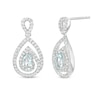 Thumbnail Image 0 of Pear-Shaped Aquamarine and White Lab-Created Sapphire Spiral Frame Drop Earrings in Sterling Silver