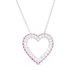 Pink and White Lab-Created Sapphire Heart Outline Pendant in Sterling Silver