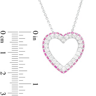 Pink and White Lab-Created Sapphire Heart Outline Pendant in Sterling Silver