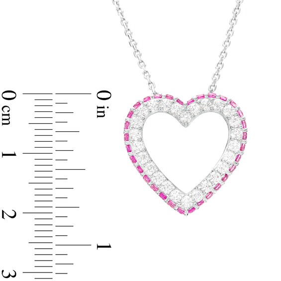 Pink and White Lab-Created Sapphire Heart Outline Pendant in Sterling Silver