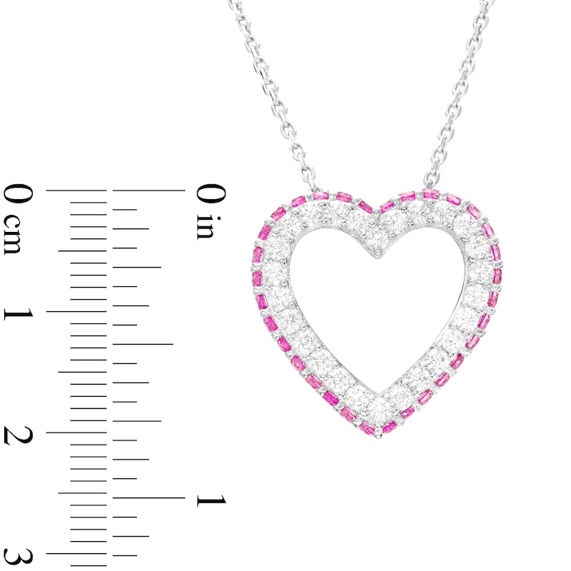 Pink and White Lab-Created Sapphire Heart Outline Pendant in Sterling Silver