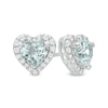 Thumbnail Image 0 of 5.0mm Heart-Shaped Simulated Aquamarine and White Lab-Created Sapphire Frame Stud Earrings in Sterling Silver