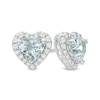 Thumbnail Image 1 of 5.0mm Heart-Shaped Simulated Aquamarine and White Lab-Created Sapphire Frame Stud Earrings in Sterling Silver