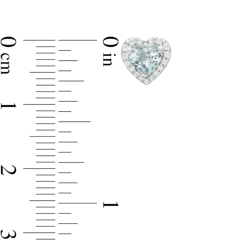 Main Image 3 of 5.0mm Heart-Shaped Simulated Aquamarine and White Lab-Created Sapphire Frame Stud Earrings in Sterling Silver
