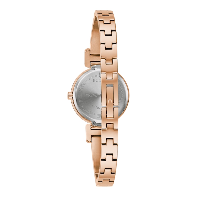 Ladies' Bulova Marc Anthony Diamond Accent Rose-Tone Bangle Watch with Mother-of-Pearl Dial (Model: 97P163)