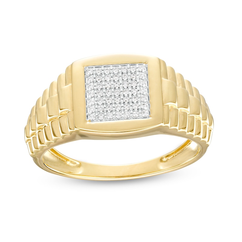 Men's 0.15 CT. T.W. Square-Shaped Multi-Diamond Ribbed Shank Ring in 10K Two-Tone Gold|Peoples Jewellers