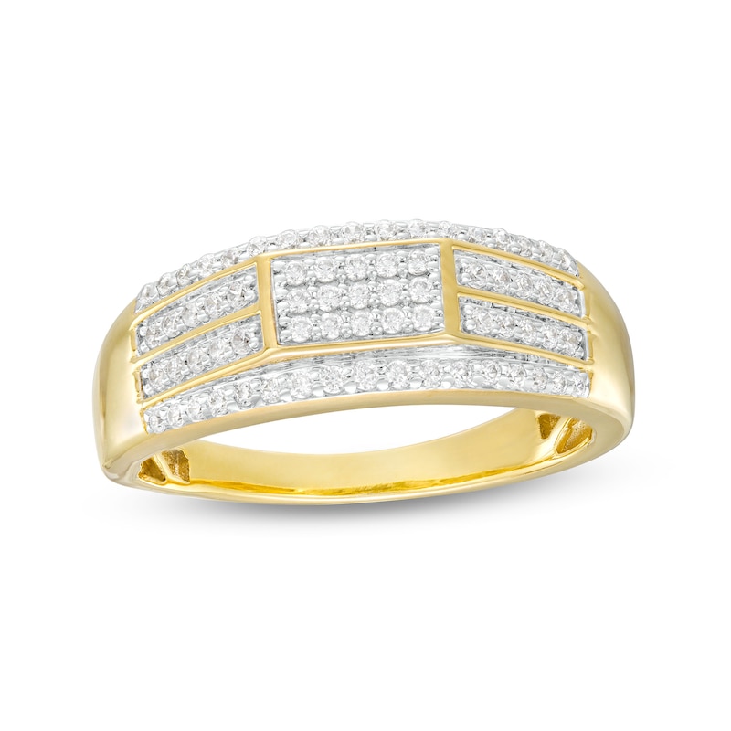 Men's 0.50 CT. T.W. Rectangular Multi-Diamond Border Double Row Ring in 10K Gold|Peoples Jewellers