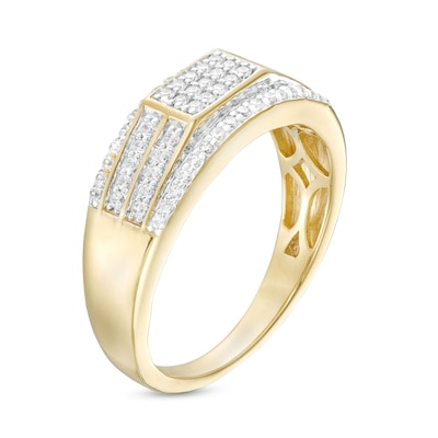 Men's 0.50 CT. T.W. Rectangular Multi-Diamond Border Double Row Ring in 10K Gold