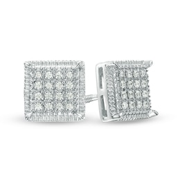 0.115 CT. T.W. Square-Shaped Multi-Diamond Textured Frame Stud Earrings in Sterling Silver