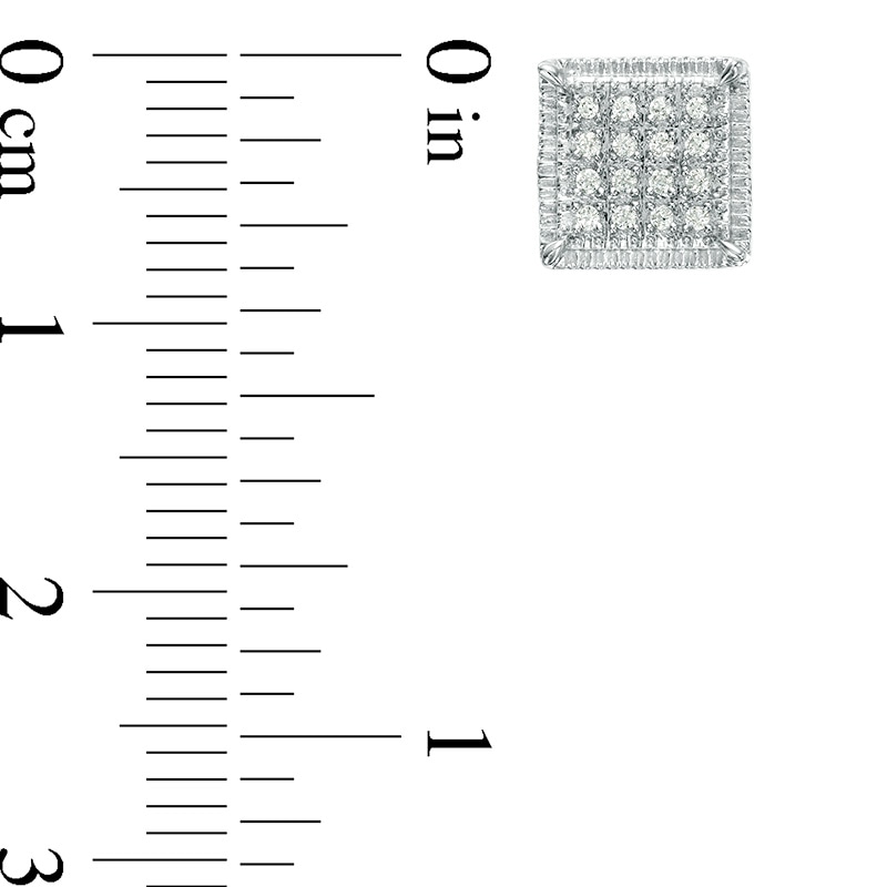 0.115 CT. T.W. Square-Shaped Multi-Diamond Textured Frame Stud Earrings in Sterling Silver