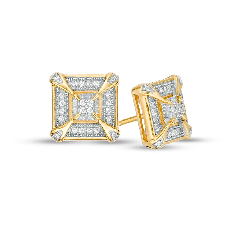 0.115 CT. T.W. Quad Diamond Vintage-Style Frame Stud Earrings in Sterling Silver with 14K Gold Plate