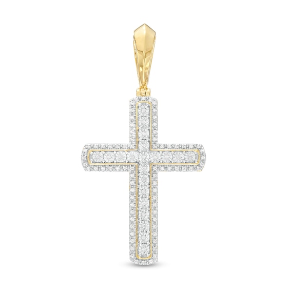 Men's 0.25 CT. T.W. Diamond Frame Cross Necklace Charm in 10K Gold
