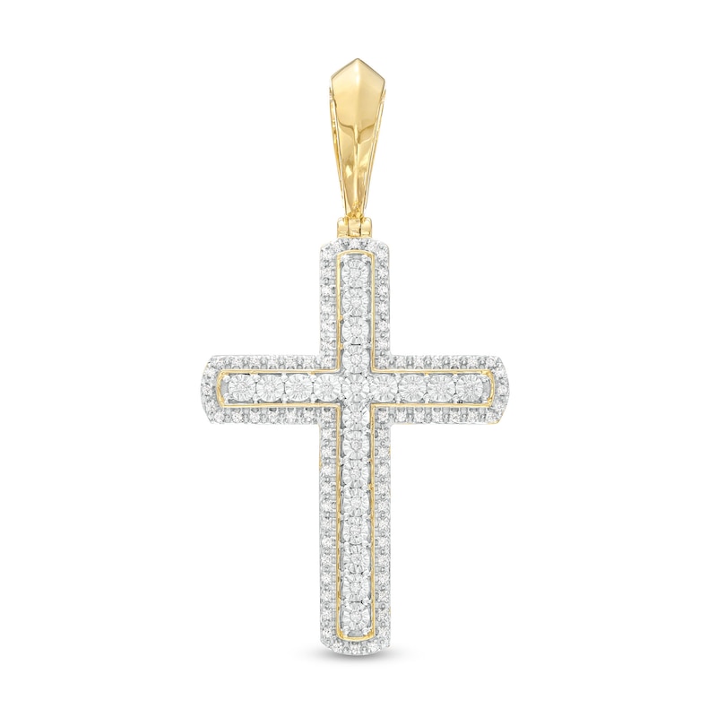 Men's 0.25 CT. T.W. Diamond Frame Cross Necklace Charm in 10K Gold
