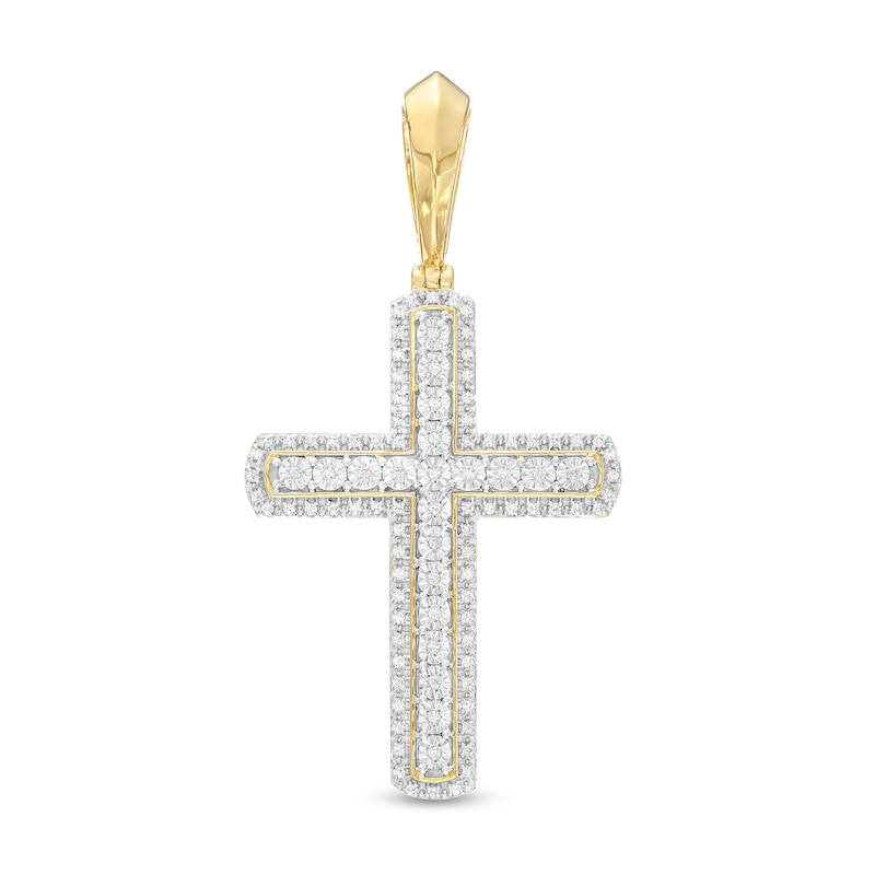 Men's 0.25 CT. T.W. Diamond Frame Cross Necklace Charm in 10K Gold|Peoples Jewellers