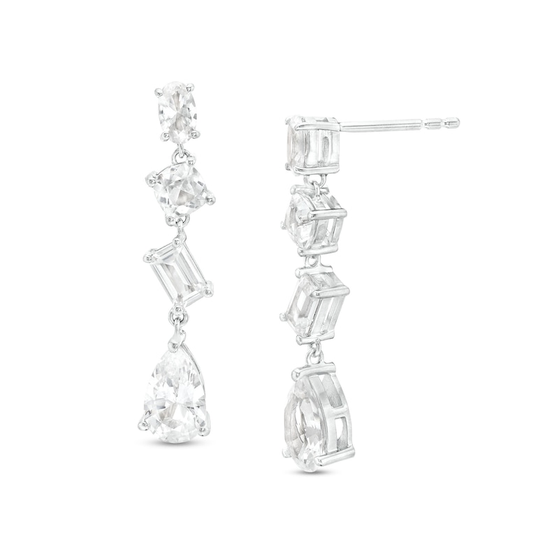 Main Image 1 of Multi-Shaped White Lab-Created Sapphire Linear Drop Earrings in Sterling Silver