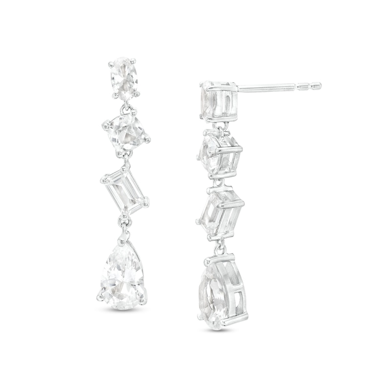 Multi-Shaped White Lab-Created Sapphire Linear Drop Earrings in Sterling Silver|Peoples Jewellers