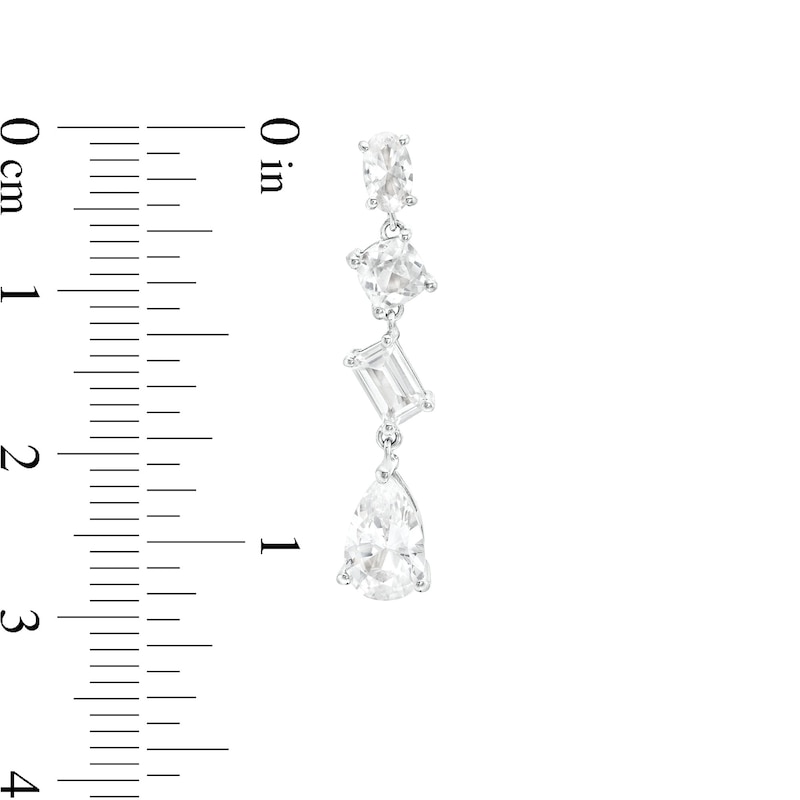 Main Image 2 of Multi-Shaped White Lab-Created Sapphire Linear Drop Earrings in Sterling Silver