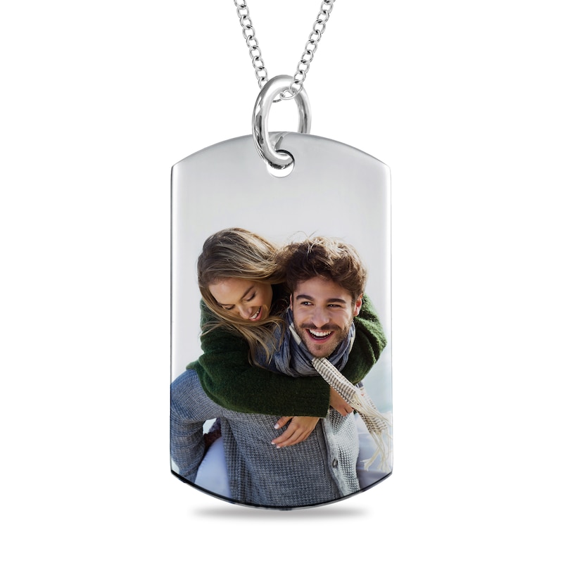 Main Image 3 of Photo and QR Code Reversible Dog Tag Pendant in Sterling Silver (1 Message and Image)