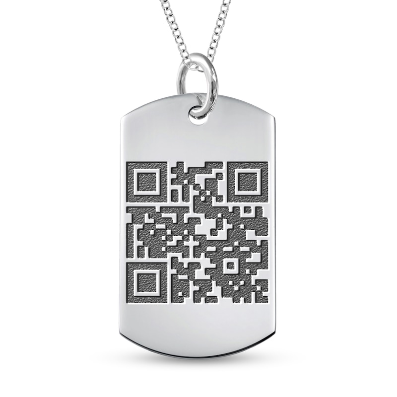 Main Image 1 of Photo and QR Code Reversible Dog Tag Pendant in Sterling Silver (1 Message and Image)