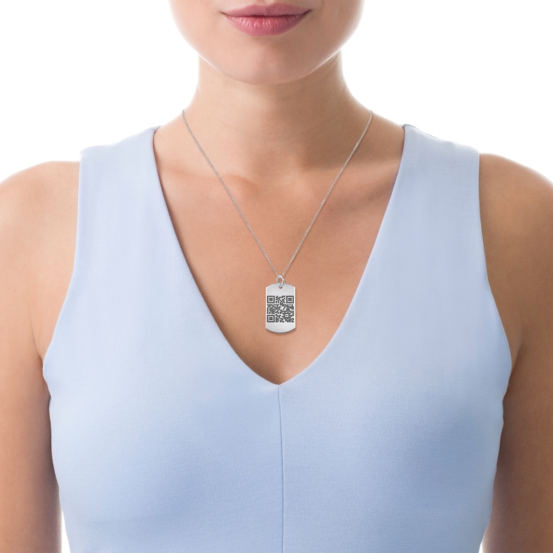 Main Image 2 of Photo and QR Code Reversible Dog Tag Pendant in Sterling Silver (1 Message and Image)