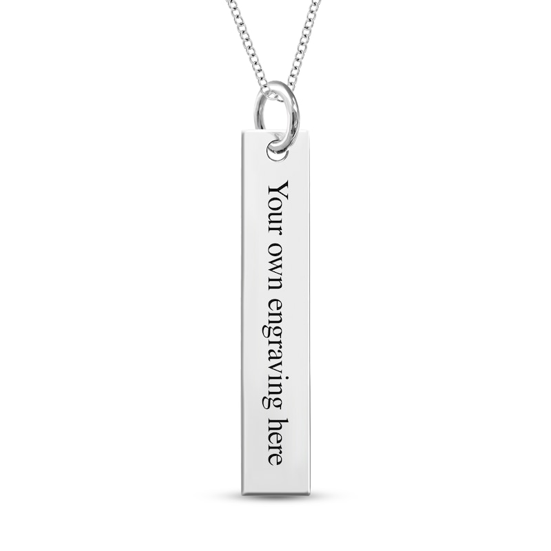 QR Code Engravable Vertical Bar Pendant in Sterling Silver (1 Mesage and Line)