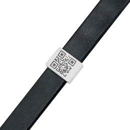 QR Code Engravable Sliding Accent Black or Brown Leather Bracelet in Sterling Silver (1 Message and Line) - 8.5"
