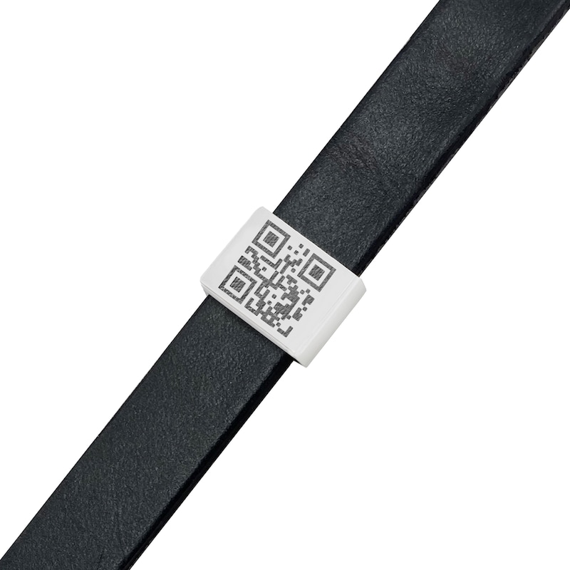Main Image 1 of Men's QR Code Engravable Sliding Accent Black or Brown Leather Bracelet in Sterling Silver (1 Message and Line) - 8.5"