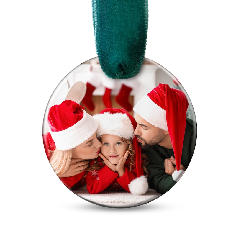 Photo Engravable Christmas Tree Ornament in Sterling Silver with Velvet Ribbon (1 Image and 4 Lines)|Peoples Jewellers