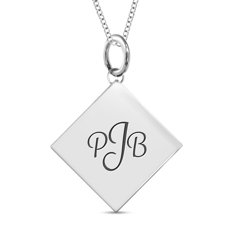 QR Code Engravable Tilted Square Pendant in Sterling Silver (1 Message and Line)