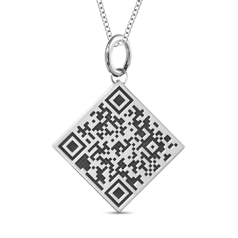 Main Image 1 of QR Code Engravable Tilted Square Pendant in Sterling Silver (1 Message and Line)