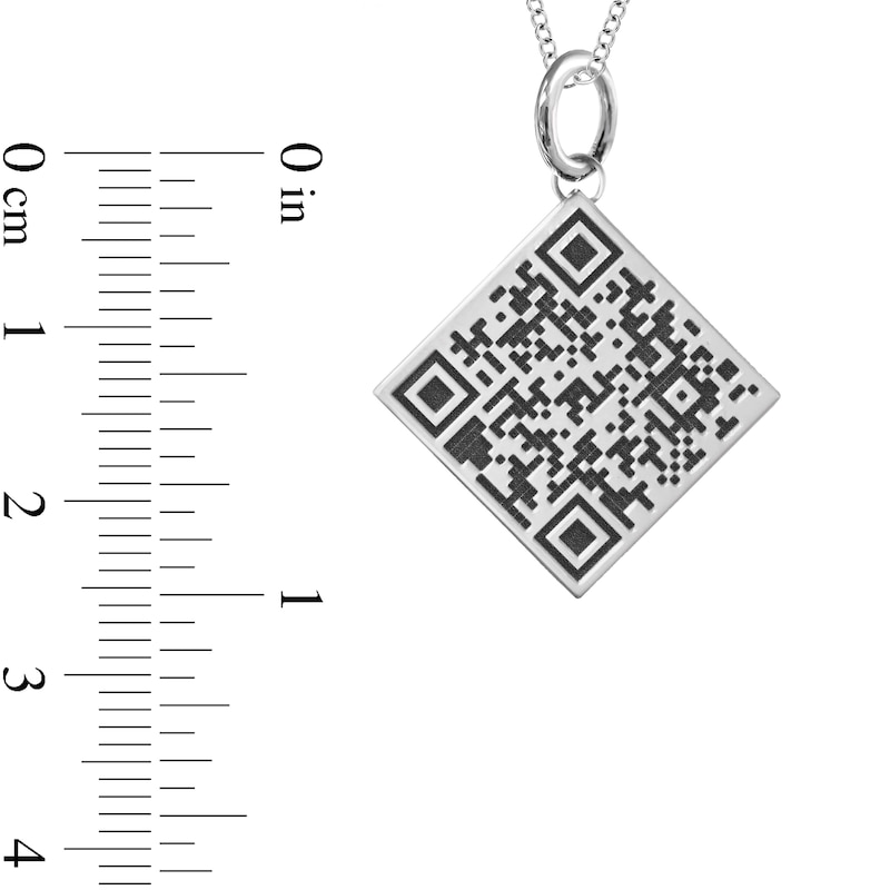 Main Image 4 of QR Code Engravable Tilted Square Pendant in Sterling Silver (1 Message and Line)