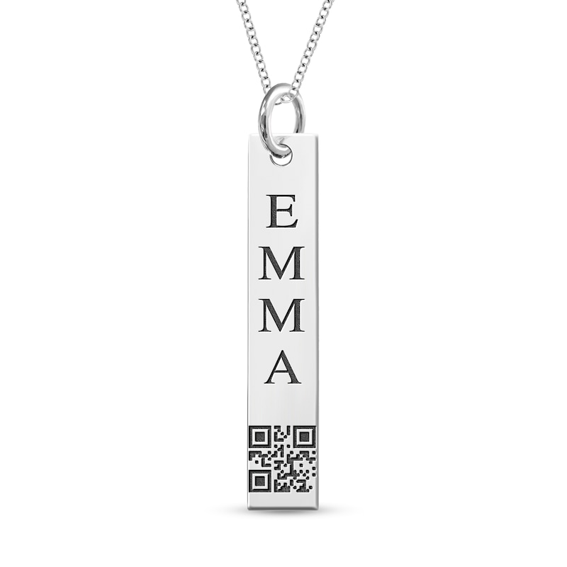 Main Image 1 of QR Code Engravable Vertical Bar Pendant in Sterling Silver (1 Mesage and Line)