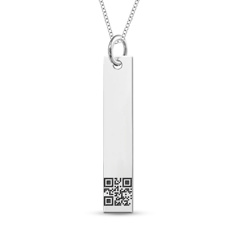 Main Image 4 of QR Code Engravable Vertical Bar Pendant in Sterling Silver (1 Mesage and Line)