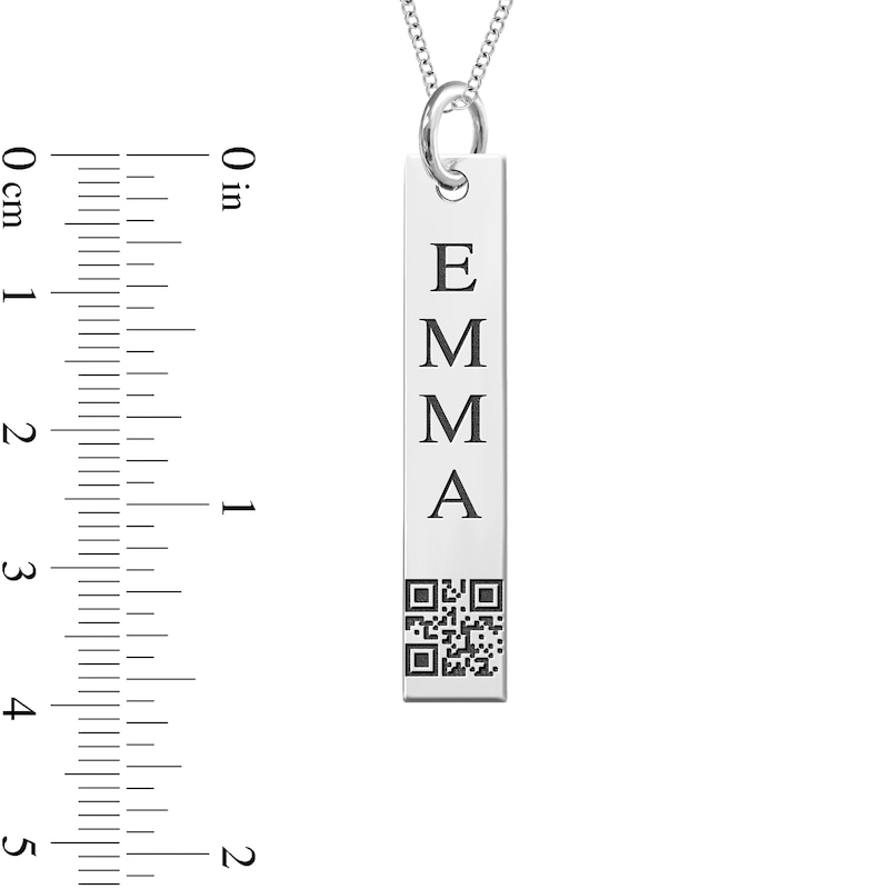Main Image 5 of QR Code Engravable Vertical Bar Pendant in Sterling Silver (1 Mesage and Line)