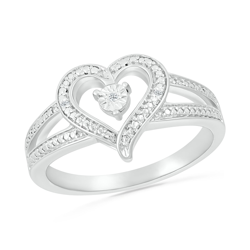 Diamond Accent Heart Open Split Shank Ring in Sterling Silver